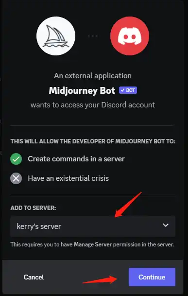 Midjourney 如何在自己的频道里画画 5 select bot to server 2